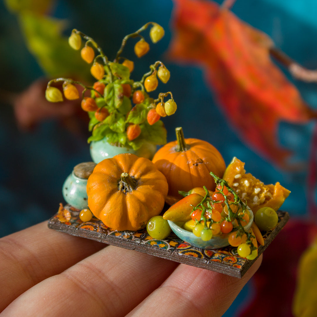 Miniature autumn harvest still life for dollhouse in 1:12 scale 3 - Rina Vellichor