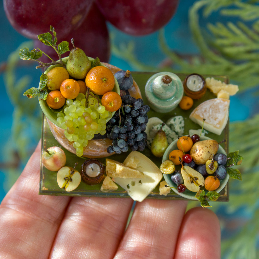 Miniature set with cheese and fruits for dollhouse in 1:12 scale 3 - Rina Vellichor