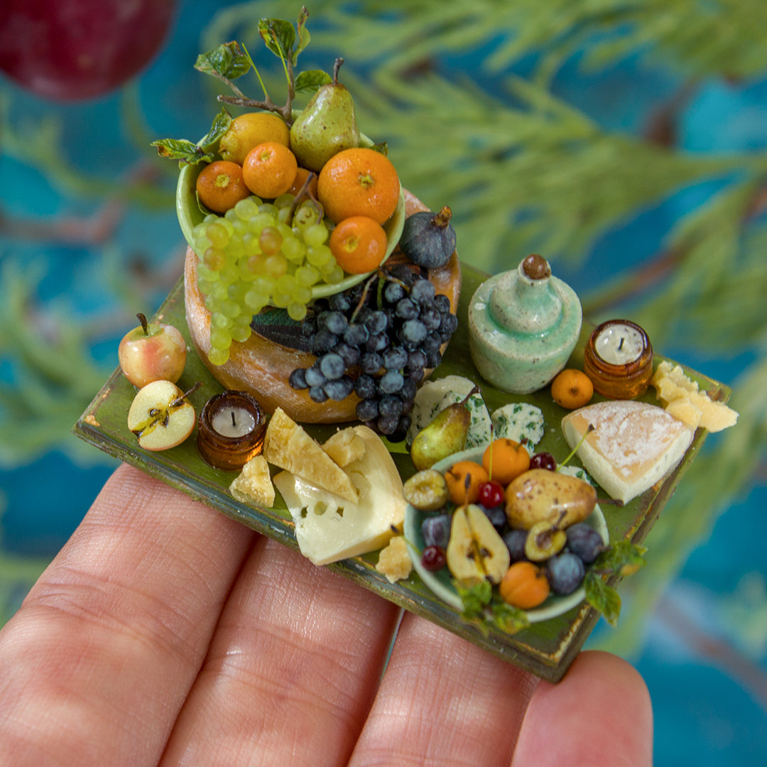Miniature set with cheese and fruits for dollhouse in 1:12 scale 3 - Rina Vellichor
