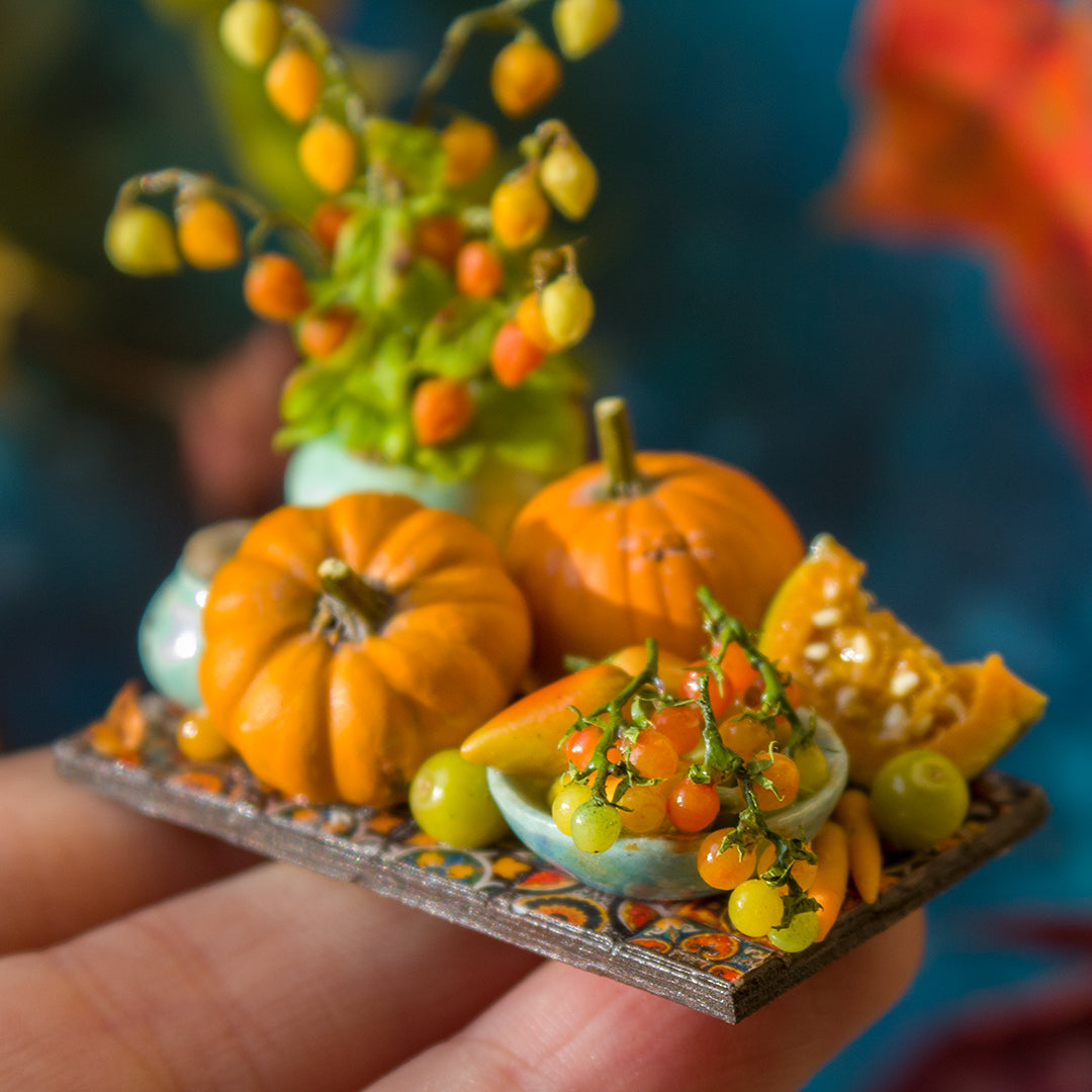 Miniature autumn harvest still life for dollhouse in 1:12 scale 3 - Rina Vellichor