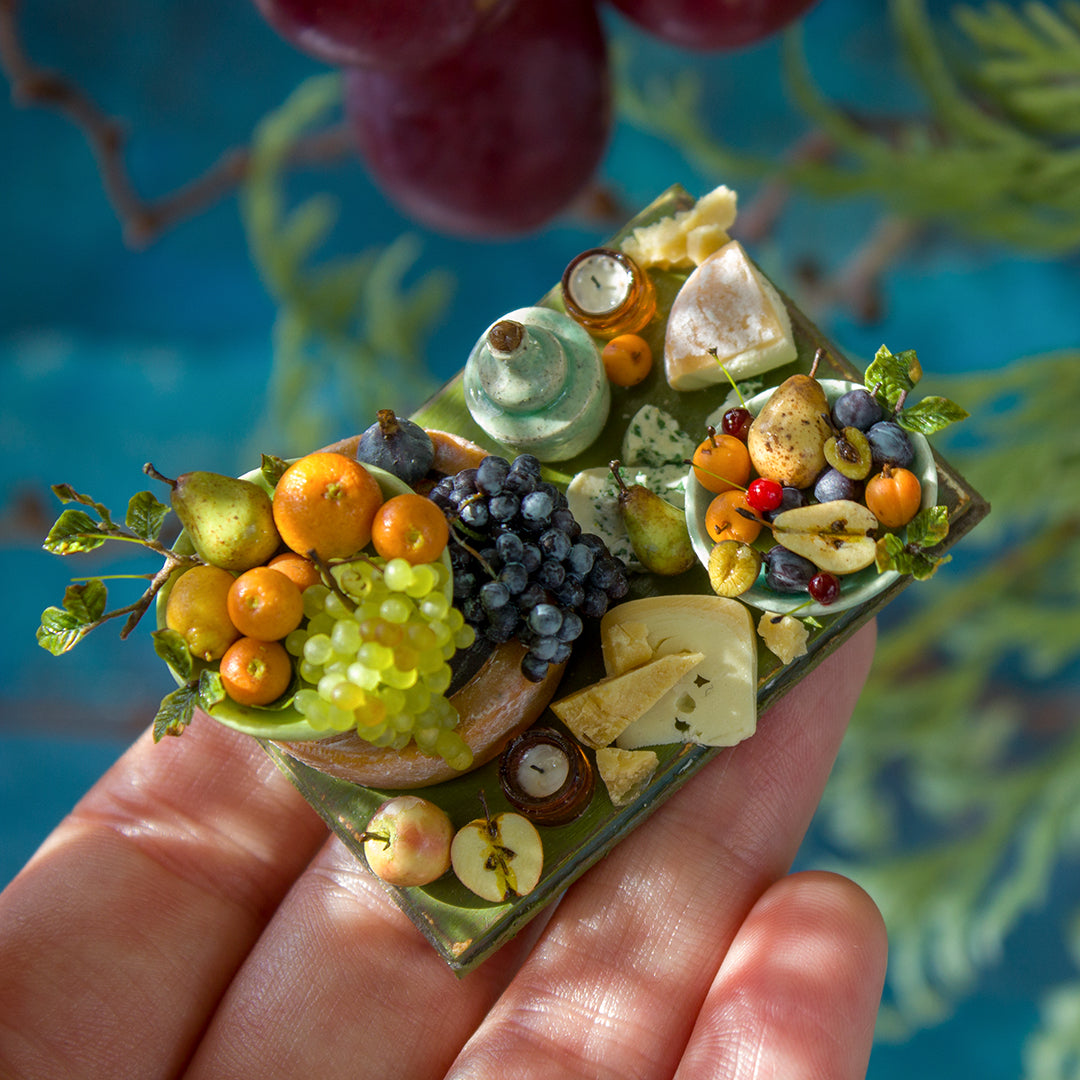 Miniature set with cheese and fruits for dollhouse in 1:12 scale 3 - Rina Vellichor