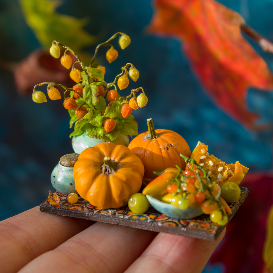 Miniature autumn harvest still life for dollhouse in 1:12 scale 3 - Rina Vellichor