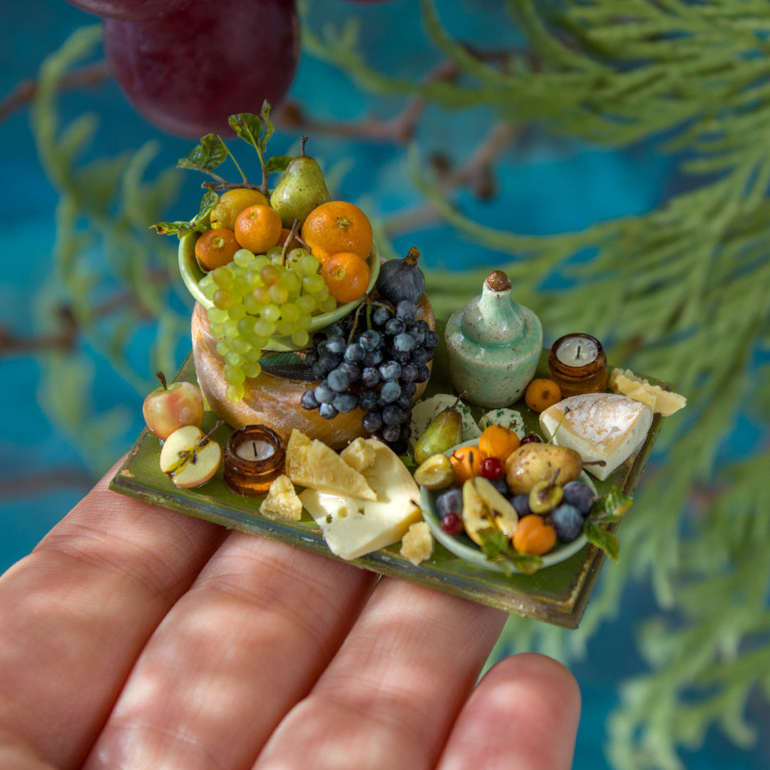 Miniature set with cheese and fruits for dollhouse in 1:12 scale 3 - Rina Vellichor