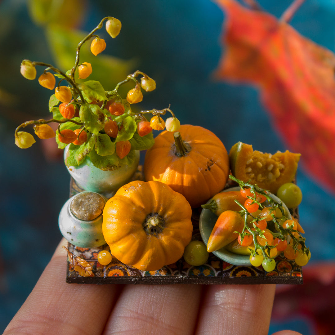 Miniature autumn harvest still life for dollhouse in 1:12 scale 3 - Rina Vellichor