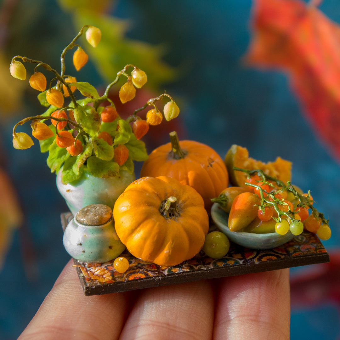 Miniature autumn harvest still life for dollhouse in 1:12 scale 3 - Rina Vellichor