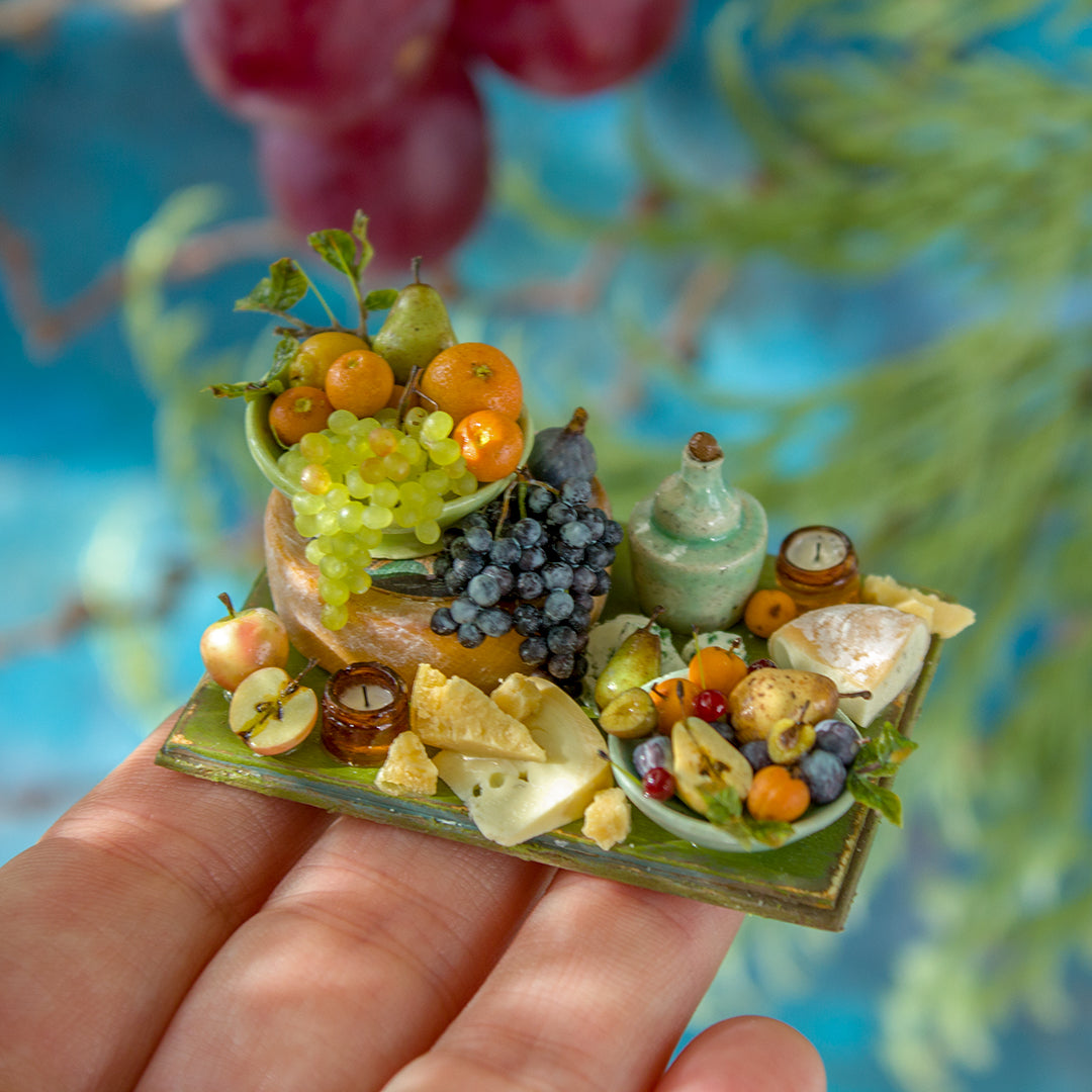 Miniature set with cheese and fruits for dollhouse in 1:12 scale 3 - Rina Vellichor