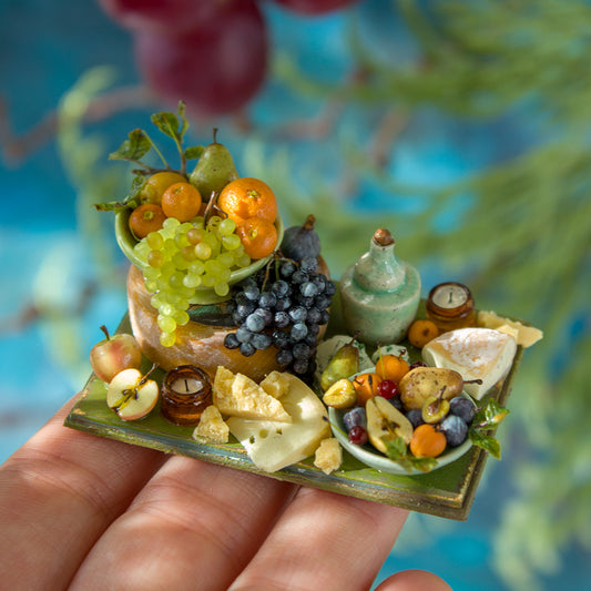 Miniature set with cheese and fruits for dollhouse in 1:12 scale 3 - Rina Vellichor