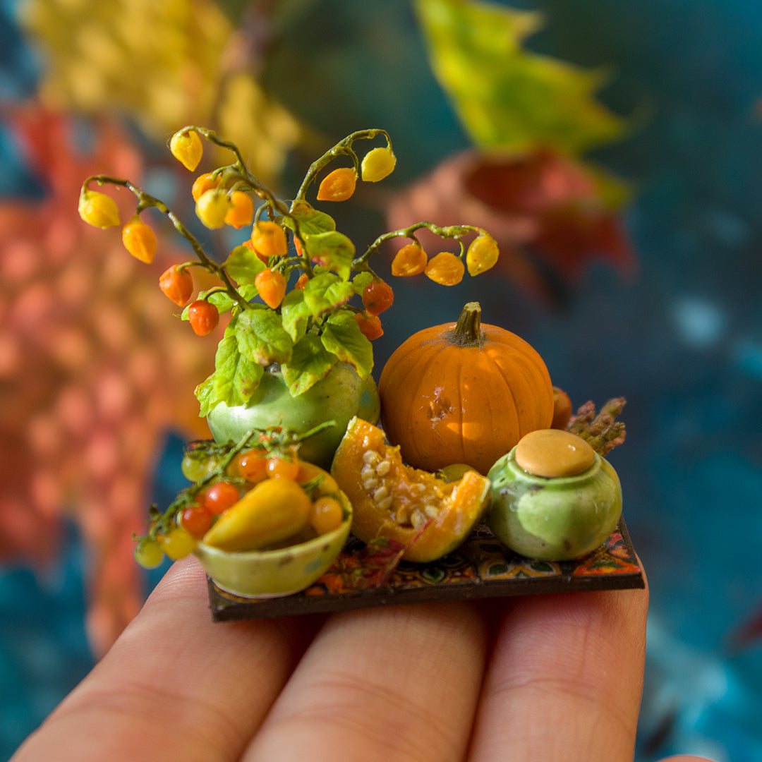 Miniature autumn harvest still life for dollhouse in 1:12 scale 2 - Rina Vellichor