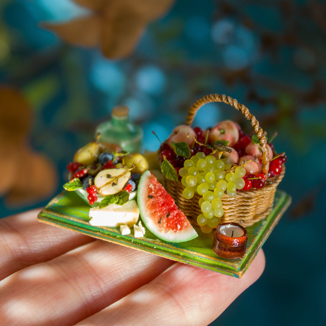 Miniature set with cheese and fruits for dollhouse in 1:12 scale 1 - Rina Vellichor