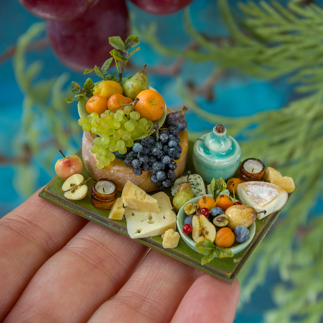 Miniature set with cheese and fruits for dollhouse in 1:12 scale 4 - Rina Vellichor