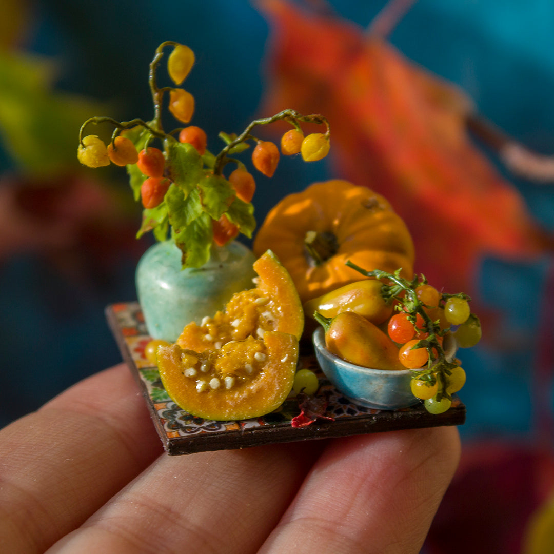 Miniature autumn harvest still life for dollhouse in 1:12 scale 1 - Rina Vellichor