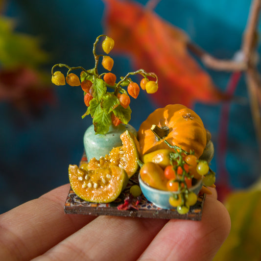 Miniature autumn harvest still life for dollhouse in 1:12 scale 1 - Rina Vellichor