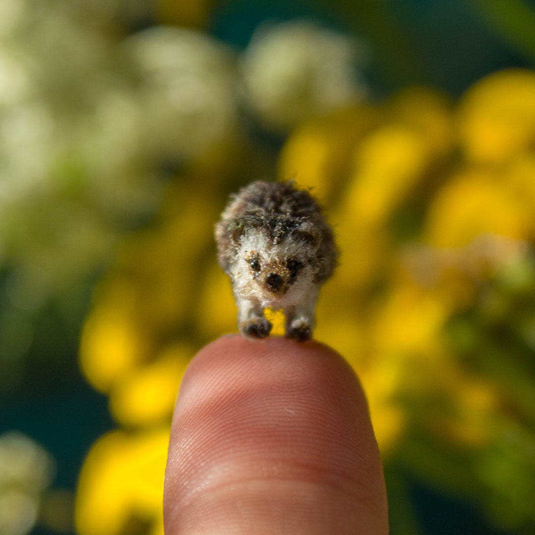 Tiny handmade hedgehog miniature for dollhouse in 1:12 scale 2