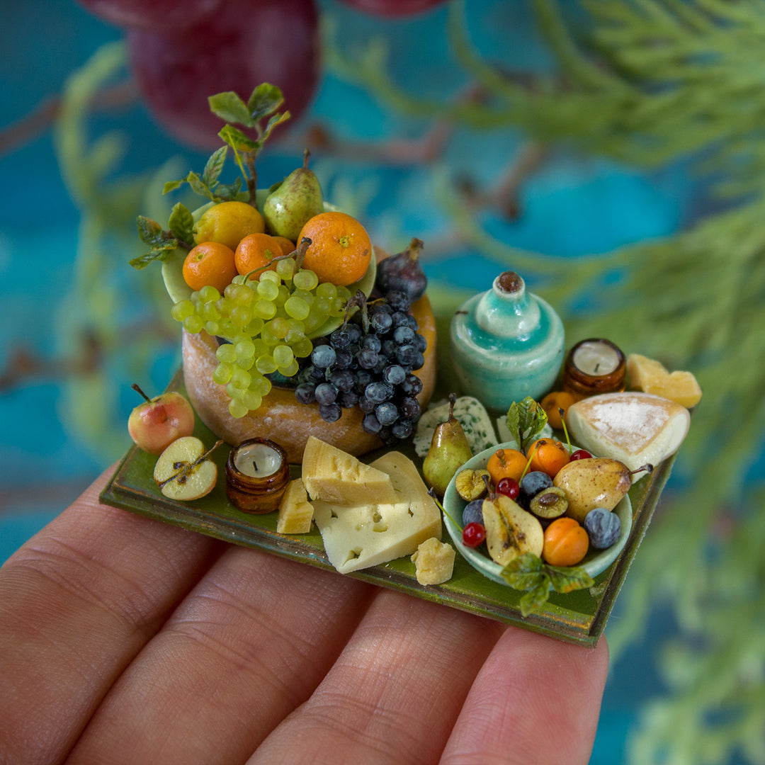Miniature set with cheese and fruits for dollhouse in 1:12 scale 4 - Rina Vellichor
