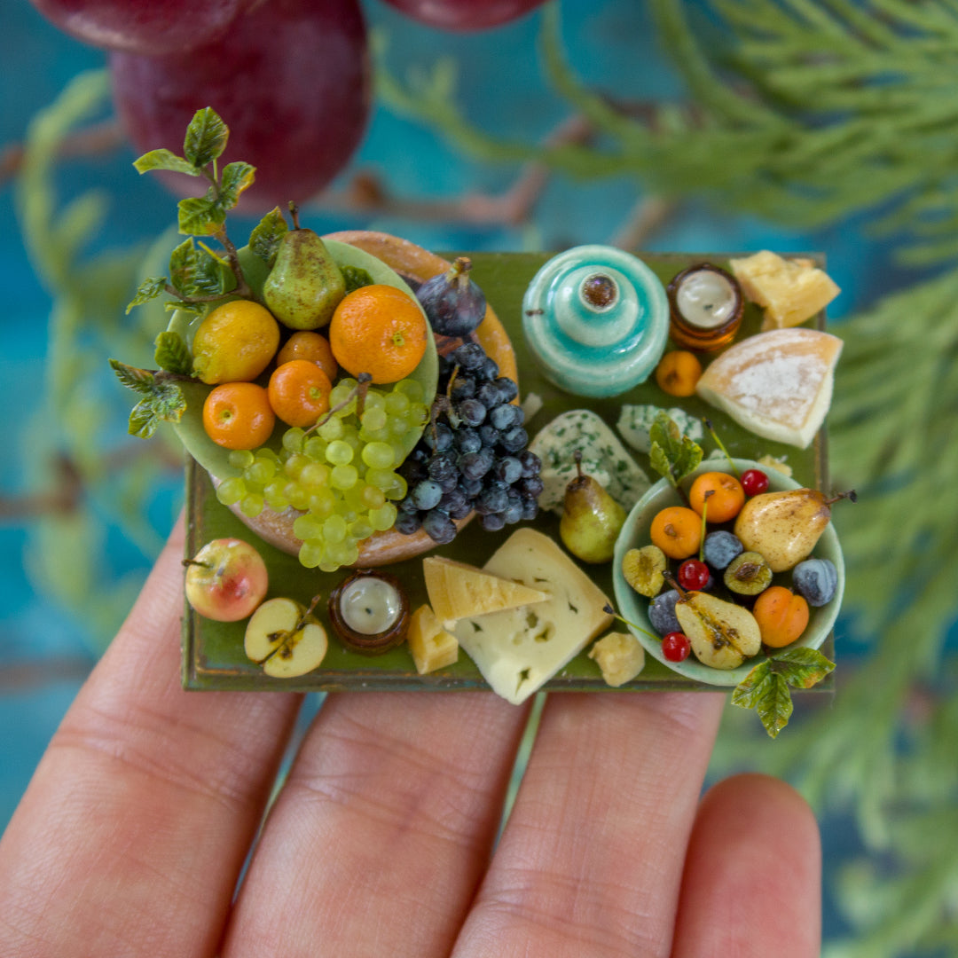 Miniature set with cheese and fruits for dollhouse in 1:12 scale 4 - Rina Vellichor