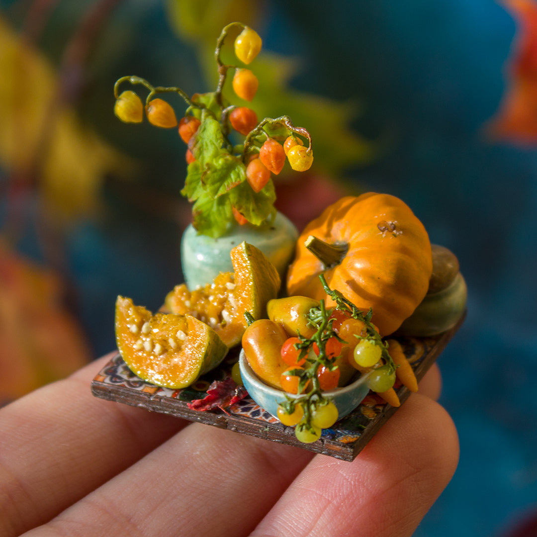 Miniature autumn harvest still life for dollhouse in 1:12 scale 1 - Rina Vellichor