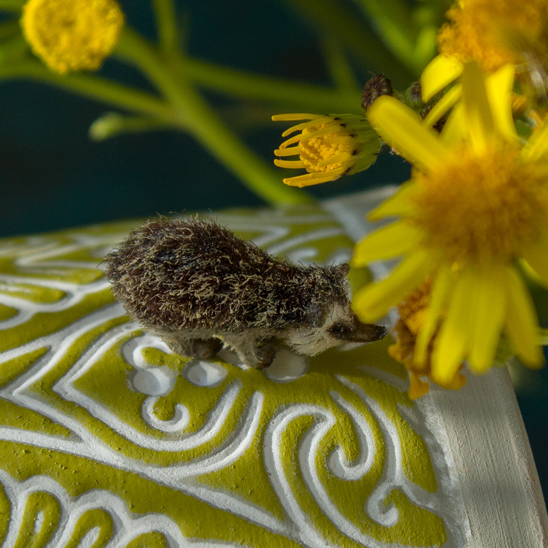 Tiny handmade hedgehog miniature for dollhouse in 1:12 scale 2