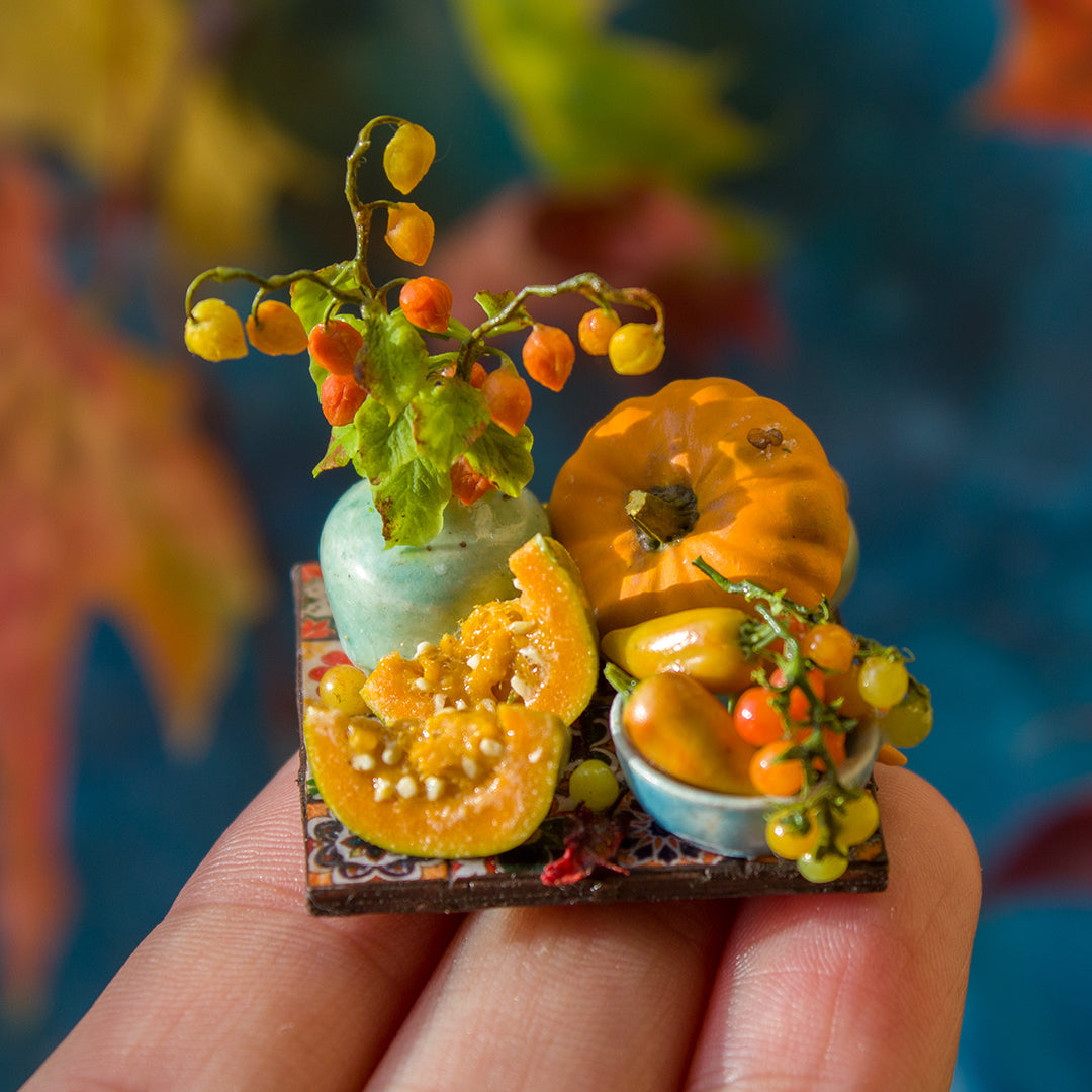 Miniature autumn harvest still life for dollhouse in 1:12 scale 1 - Rina Vellichor