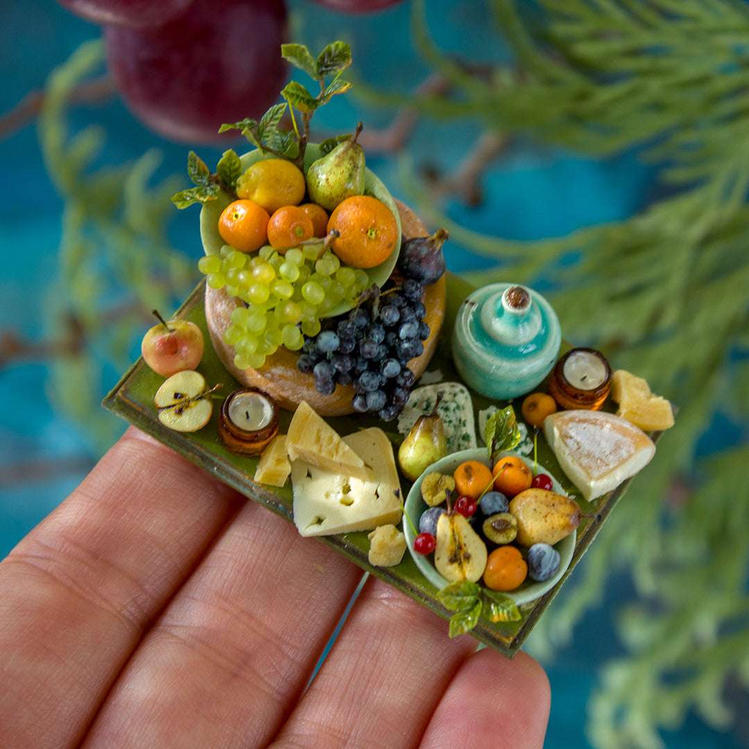 Miniature set with cheese and fruits for dollhouse in 1:12 scale 4 - Rina Vellichor