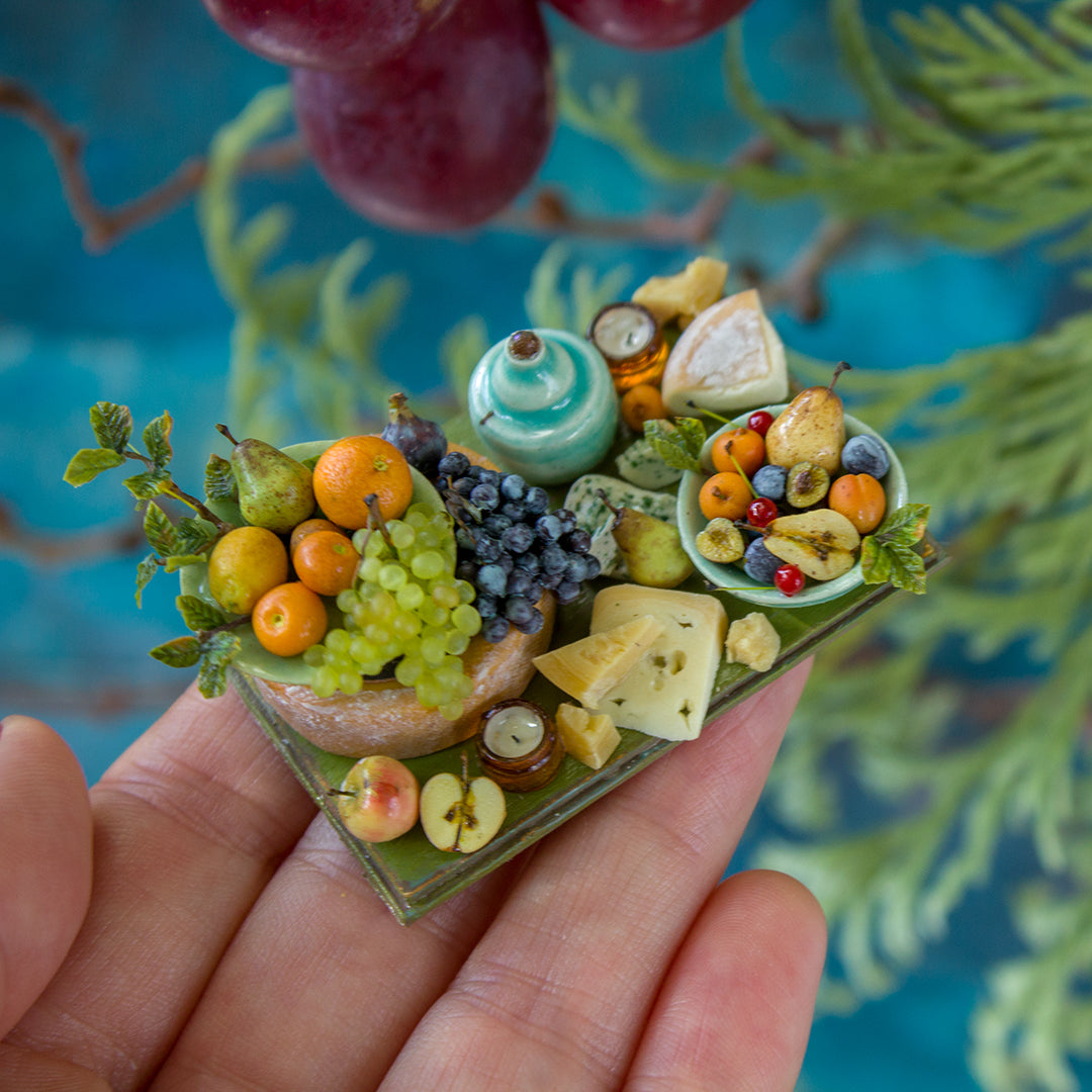 Miniature set with cheese and fruits for dollhouse in 1:12 scale 4 - Rina Vellichor
