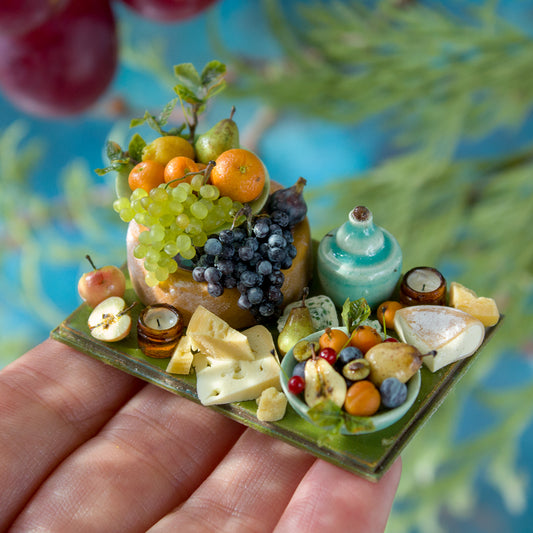 Miniature set with cheese and fruits for dollhouse in 1:12 scale 4 - Rina Vellichor