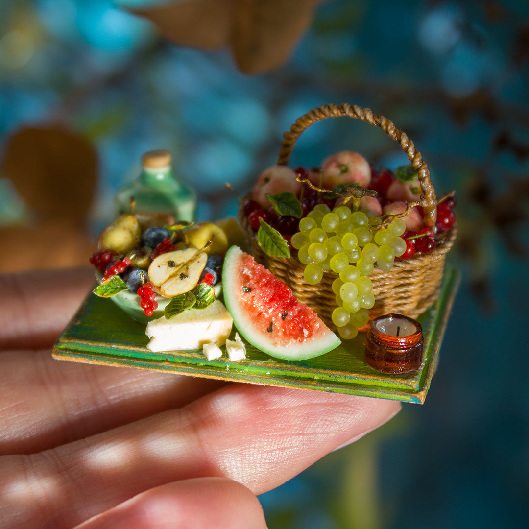 Miniature set with cheese and fruits for dollhouse in 1:12 scale 1 - Rina Vellichor