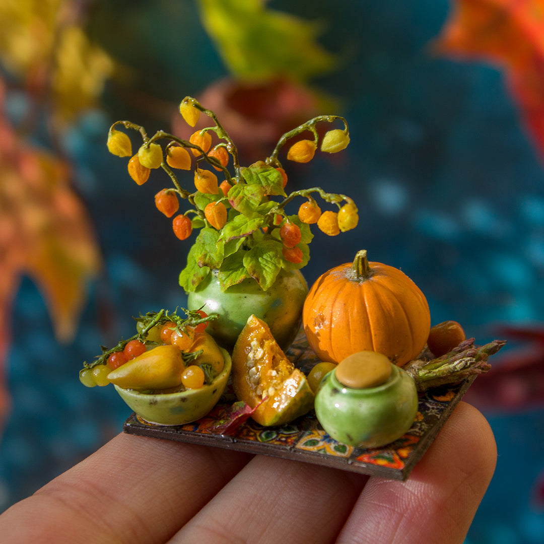 Miniature autumn harvest still life for dollhouse in 1:12 scale 2 - Rina Vellichor