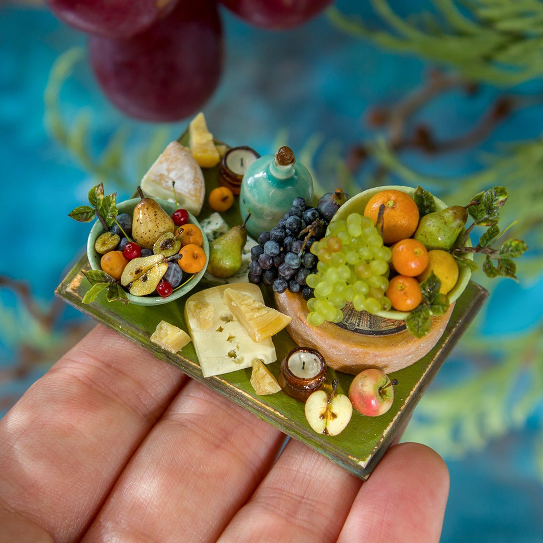 Miniature set with cheese and fruits for dollhouse in 1:12 scale 1 - Rina Vellichor