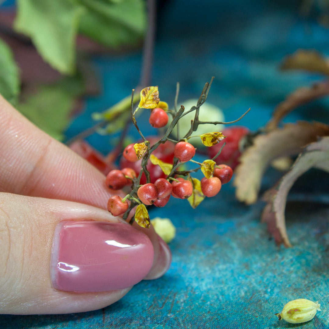 TUTORIAL Miniature wild apples on a branch made of polymer clay and air dry clay | PDF + video