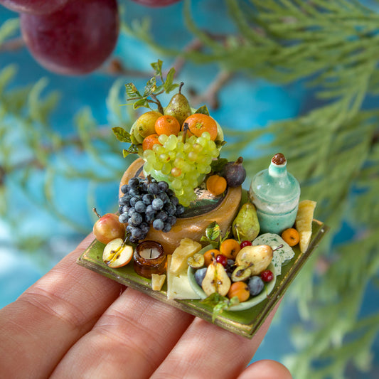 Miniature set with cheese and fruits for dollhouse in 1:12 scale 5 - Rina Vellichor