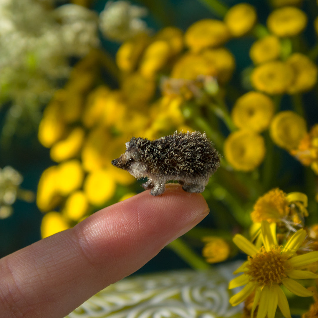 Tiny handmade hedgehog miniature for dollhouse in 1:12 scale 3