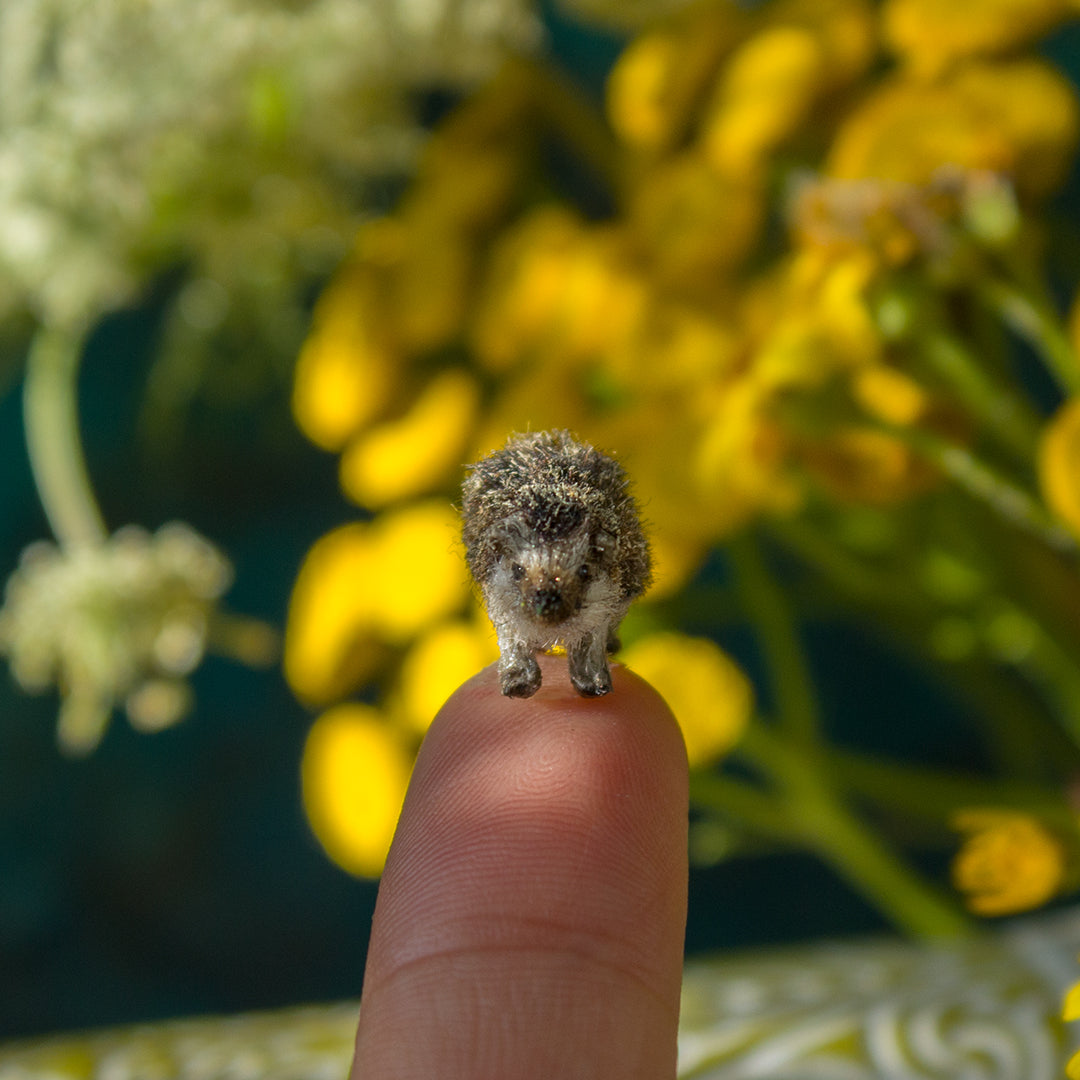 Tiny handmade hedgehog miniature for dollhouse in 1:12 scale 3