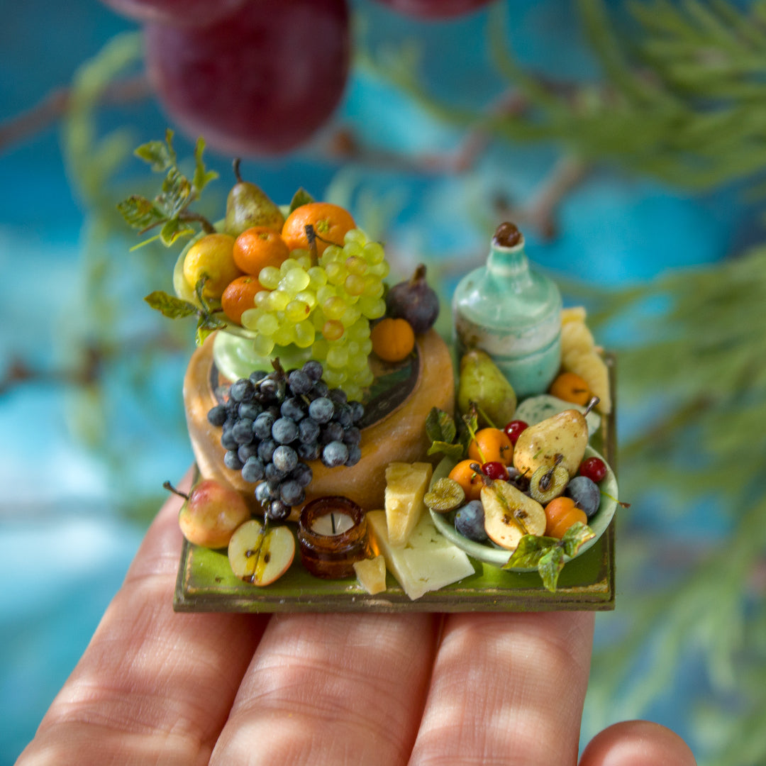 Miniature set with cheese and fruits for dollhouse in 1:12 scale 5 - Rina Vellichor