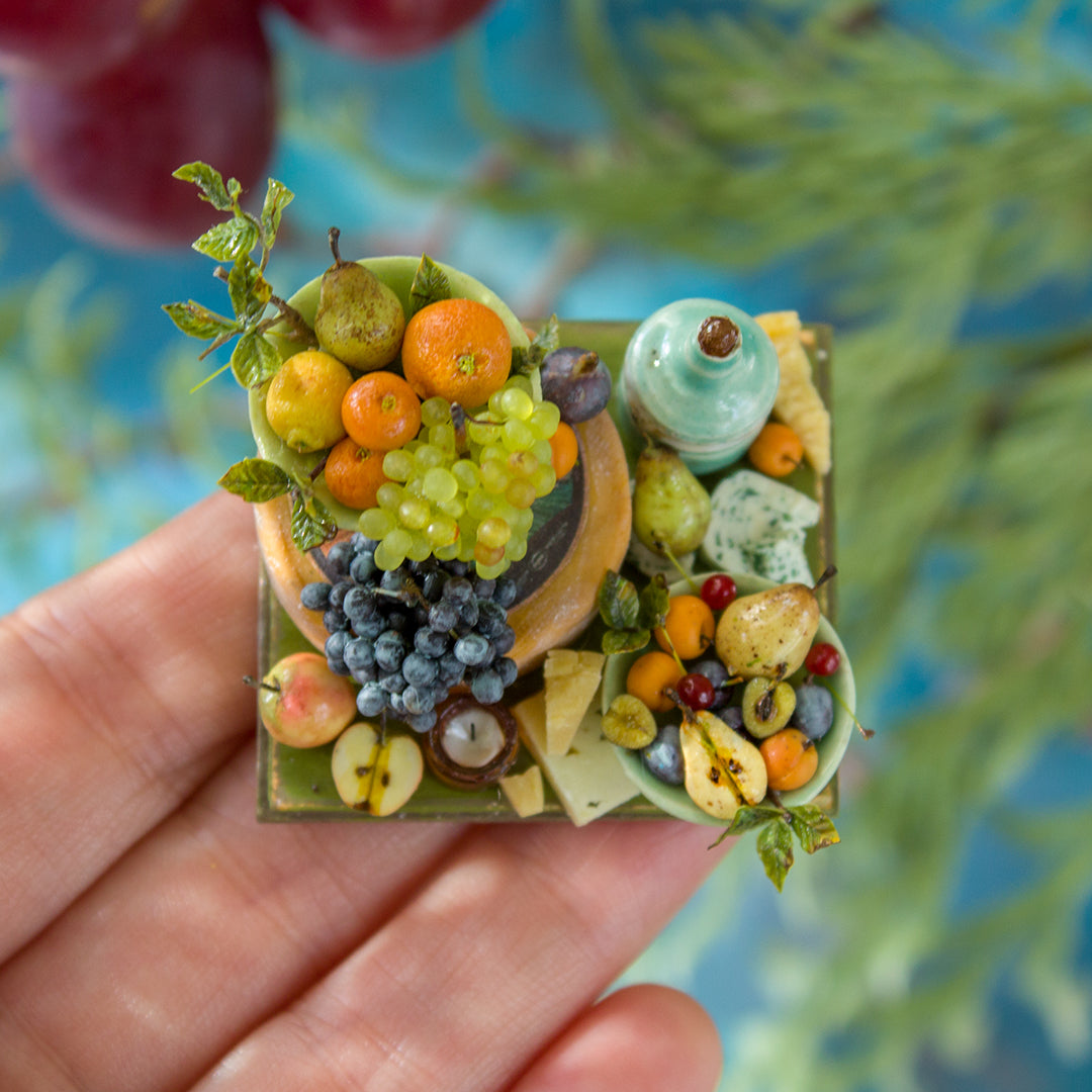Miniature set with cheese and fruits for dollhouse in 1:12 scale 5 - Rina Vellichor