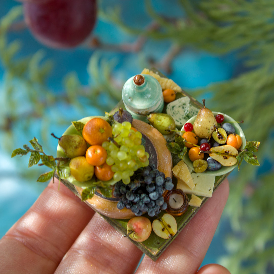 Miniature set with cheese and fruits for dollhouse in 1:12 scale 5 - Rina Vellichor