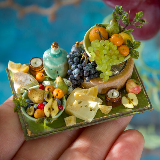 Miniature set with cheese and fruits for dollhouse in 1:12 scale 1 - Rina Vellichor