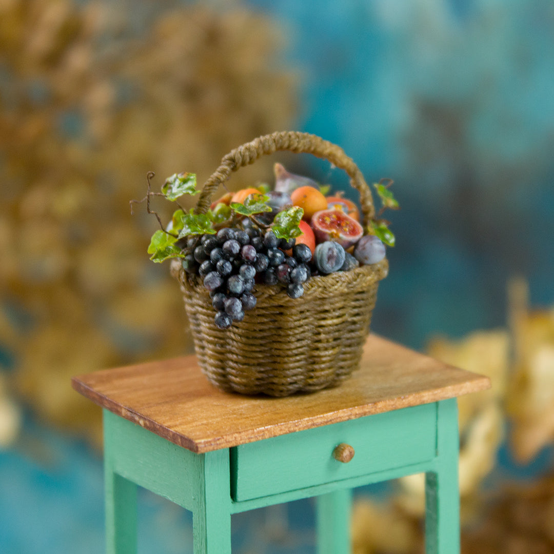Miniature basket with fruits 1:12 scale dollhouse decor - Rina Vellichor
