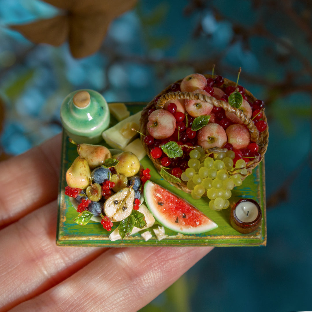 Miniature set with cheese and fruits for dollhouse in 1:12 scale 1 - Rina Vellichor