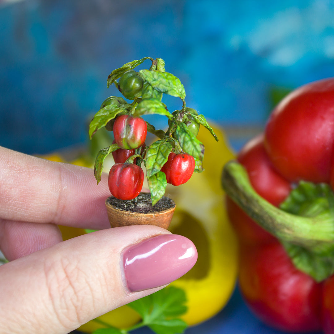TUTORIAL Miniature pepper plant with polymer clay for 1:12 scale dollhouse | PDF + video