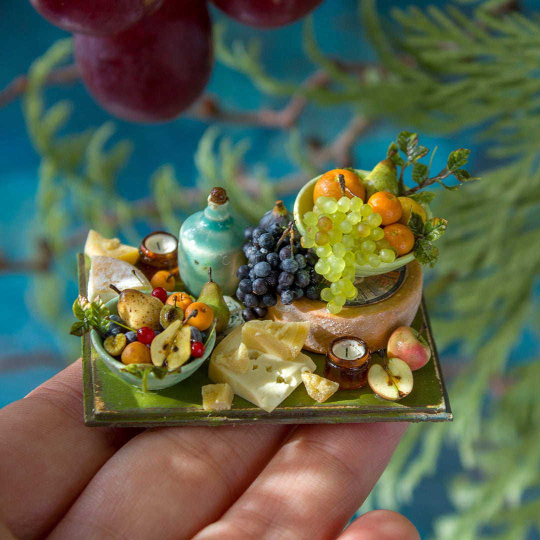 Miniature set with cheese and fruits for dollhouse in 1:12 scale 1 - Rina Vellichor