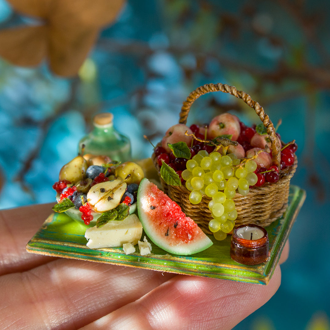 Miniature set with cheese and fruits for dollhouse in 1:12 scale 1 - Rina Vellichor