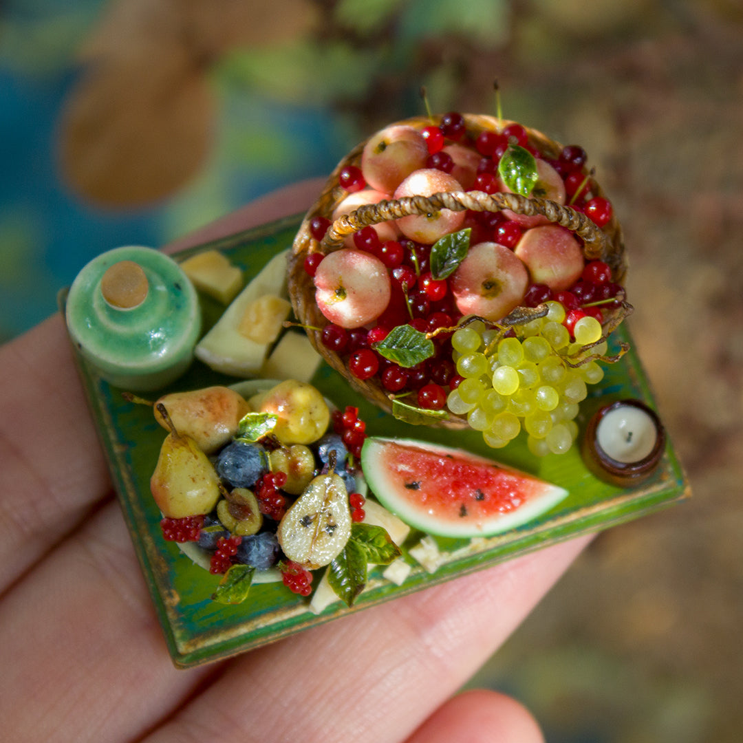 Miniature set with cheese and fruits for dollhouse in 1:12 scale 1 - Rina Vellichor