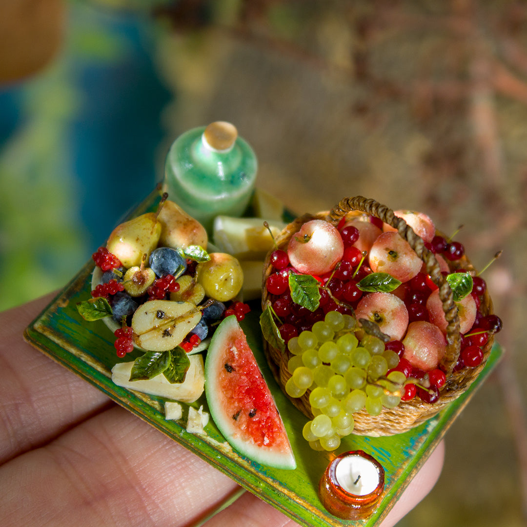 Miniature set with cheese and fruits for dollhouse in 1:12 scale 1 - Rina Vellichor